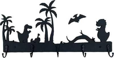 Kinderkapstok - Kapstok kinderen Dino - Kinderkamer haakjes - Zwart - Hout - 5 haken - Met bevestigingsmateriaal - Kapstok hout - Kapstok kids - Sinterklaas cadeautjes - Kerstcadeau - Sinterklaas cadeautjes kind