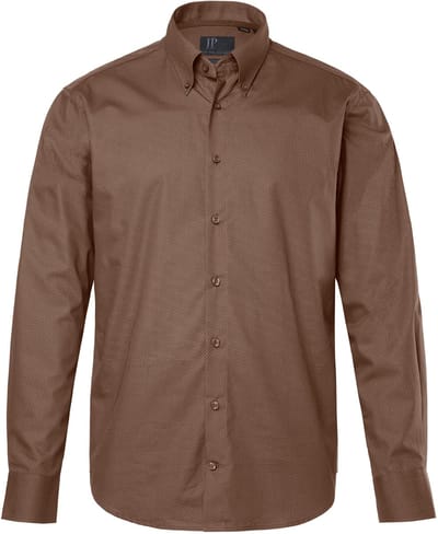 JP 1880 - Heren - Overhemd lange mouwen minimalistische print buttondown kraag - Koffiebruin - Maat 5XL