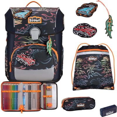 Scout Schooltas Safety Light Neo Set 4-delig Flames Donkerblauw