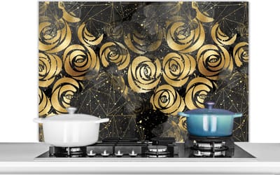 Spatscherm keuken 100x65 cm - Kookplaat achterwand Marmer - Goud - Roos - Patronen - Muurbeschermer - Spatwand fornuis - Hoogwaardig aluminium