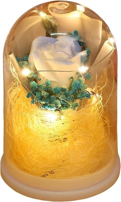 Bewaarde Rozenboeket - Eeuwige Rozen - Decoratie Thuis - Met Sfeerverlichting - 15 x 105 cm - Lichtblauw