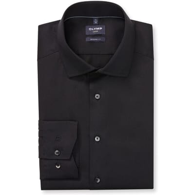 OLYMP Luxor modern fit overhemd - mouwlengte 7 - satijnbinding - zwart - Strijkvrij - Boordmaat: 44 (EU maat: XL)