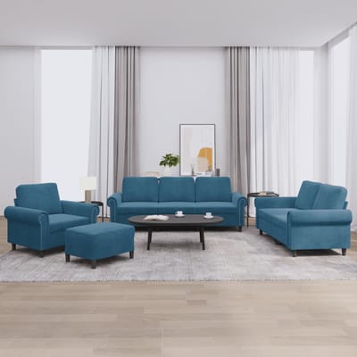 vidaXL - 4-delige - Loungeset - met - kussens - fluweel - blauw