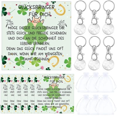 Dailygoods- Geluksbrenger Sleutelhanger - Geluksbrenger Wenskaarten - Geluksbrenger Cadeautje - Winkelwagenchips - Klaverblad - Symbool voor Vriendschap - Geluksartikel
