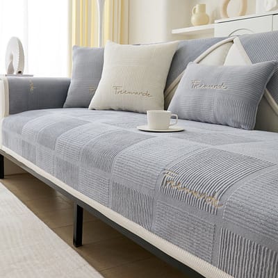 Bankhoes voor 1/2/3/4-zits bank of L-vormige bank, universeel, antislip, met structuur, ultra-elastische bankhoes voor de woonkamer,Inclusief hoezen voor armleuning, rugleuning en zitkussen,Grijs,70*180cm