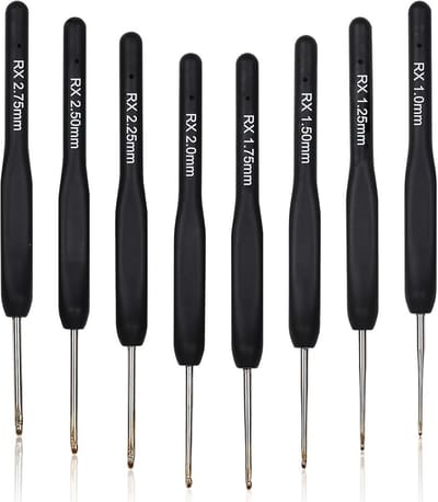 8-delige fijne haaknaaldenset 1,0-2,75 mm - ergonomische mini haaknaalden met zachte grip voor draad en kralen