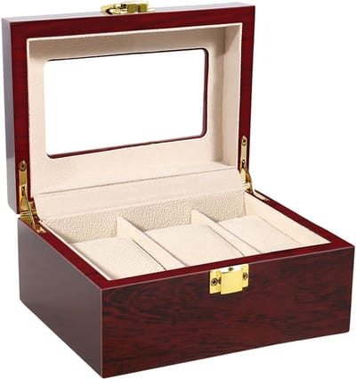 Uten Luxe Houten Horloge Doos - Horlogebox - Geschikt voor Heren en Dames - Horloge Opbergdoos - 3 Vakken - Hout Vintage Rood