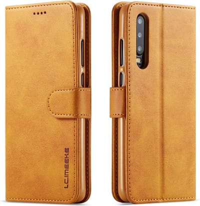 LC.IMEEKE Luxe Book Case - Geschikt voor Huawei P30 Hoesje - Bruin