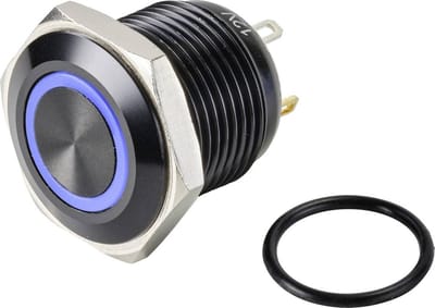 TRU COMPONENTS TC-9428164 GQ16F-10E/J/B/12V/A Druktoets 48 V/DC 2 A 1x uit/(aan) Moment Blauw IP65 1 stuk(s)