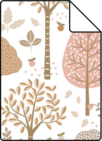 Proefstaal ESTAhome behang bosrijk landschap roze, bruin en wit - 26.5 x 21 cm - 139799-S