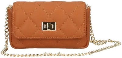 Cognac Leren Schoudertas Quilted Mini - Gouden Kettinghengsel - Kleine Leren Schoudertassen met doorgestikt patroon - Cognac