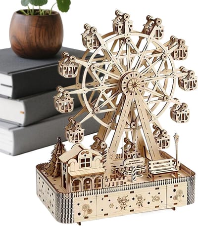 Houten 3D Puzzel - Modelbouw Reuzenwiel - Huis Decoratie - Met Muziek Licht - 183 Stukjes - Houtkleur