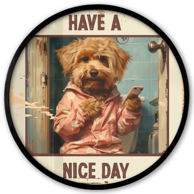 Poster in lijst Rond - Fotolijst 40x40 cm - Posters - Quotes - Hond - Have a nice day - Vintage - Spreuk - Ronde posterlijst zwart - Decoratie - Wanddecoratie woonkamer - Muurdecoratie slaapkamer