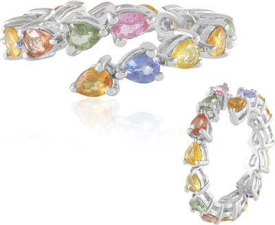 Cavill - 925 Sterling Zilver Ring - Blauwe Peervormige Saffier 0.186 ct - Roze Mozambique & Madagaskar Saffieren 2.932 ct - Filigraan Druppelring