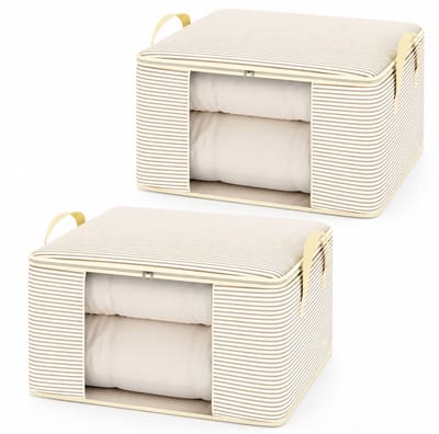 BSS® Dekenkist Organizer - 2 Opbergdozen voor Kleding, Dekens, Beddengoed en Verhuisopslag - Opvouwbaar - 60 x 40 x 30 cm - Beige Strepen