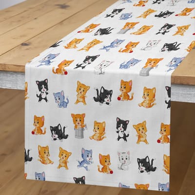 ABAKUHAUS Katten-tafelloper – Kleurrijk kattenmotief – 40x180 cm