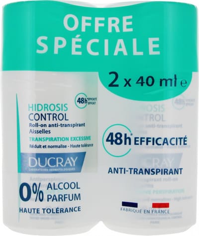 Ducray Hidrosis Control Roll-On Anti-transpirant Oksels Set van 2 x 40 ml