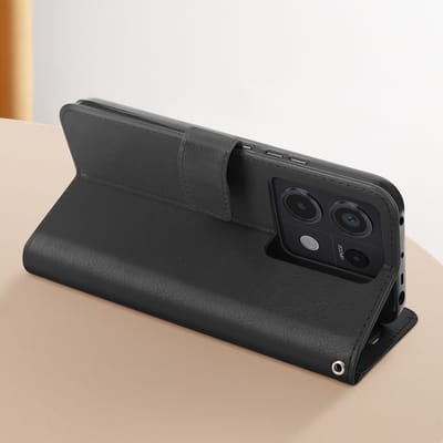 Mayaxess, Foliohoes Geschikt voor Xiaomi Redmi Note 13 Pro 5G Bescherming met polsband Multifunctionele flap, Zwart