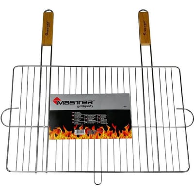 Grillrooster 54x34cm met 2 houten handgrepen, grillrooster van verchroomd staal Vervangingsrooster voor grillopzetstuk