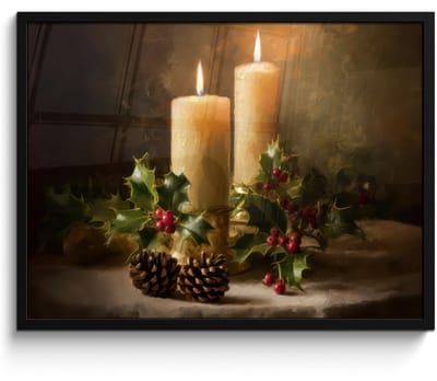 Poster in lijst - Fotolijst 80x60 cm - Posters - Kaarslicht - Kerst - Veelkleurig - Posterlijst zwart - Decoratie - Wanddecoratie woonkamer - Muurdecoratie slaapkamer - Kerstversiering - Kerstdecoratie voor binnen - Kerstmis