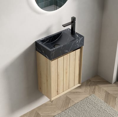 FloraGrace Badkamer Wastafelmeubel - Geintegreerde Wastafel Van Natuurlijk Marmer - Wandmodel Voor Kleine Badkamer - Wit Eiken - 40 Cm