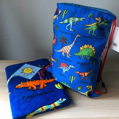 Dino Dinosaurus kinder handdoek met sporttas / trekkoord tas / zwemtas - Tyrrell Katz