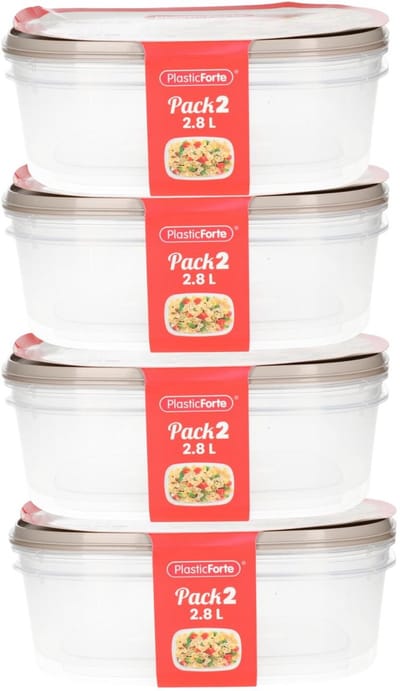 Plasticforte Vershoudbakjes - 8x stuks - 2.8 liter - herbruikbaar - transparant/beige - kunststof - magnetron - vriezer