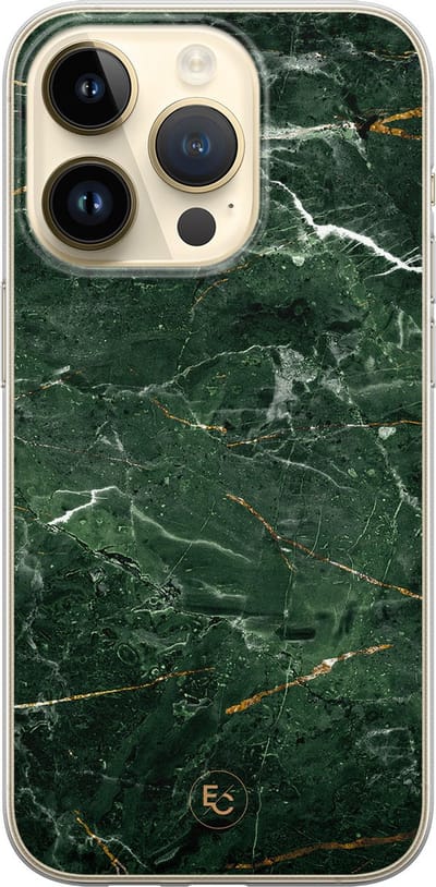 Hoesje geschikt voor iPhone 14 Pro - Marble jade green - Soft Case - TPU - Marmer - Groen - ELLECHIQ