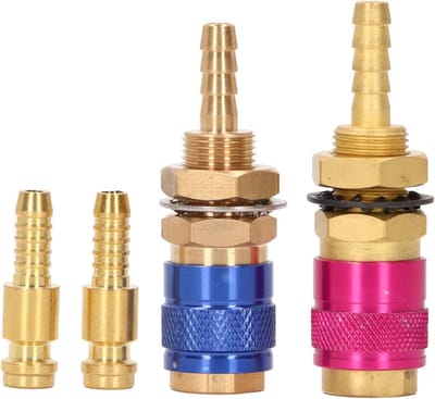 MK Stoer -Watergekoelde Snelkoppeling en Gasadapter in Messing voor MIG/TIG-lastoorts - Laskoppeling - Lastoebehoren - Geschikt voor MIG/TIG-lasapparaten - Messing - 8mm.