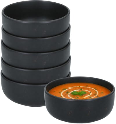 Secret de Gourmet Soepkommen Zanzibar - 6x - zwart - 15 x 6 cm - keramiek - kommetjes / schaaltjes - 480 ml