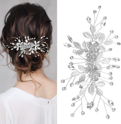 Elegante bloemen en strass haaraccessoires voor bruid en bruidsmeisjes, perfect voor elk bruiloftskapsel in zilver