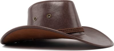 KIMU® Cowboyhoed Leatherlook Bruin - Bruine Leren Cowgirl Western Hoed PU Leer - Stoere Lederen Cowboy Dames Heren Yellowstone Festival
