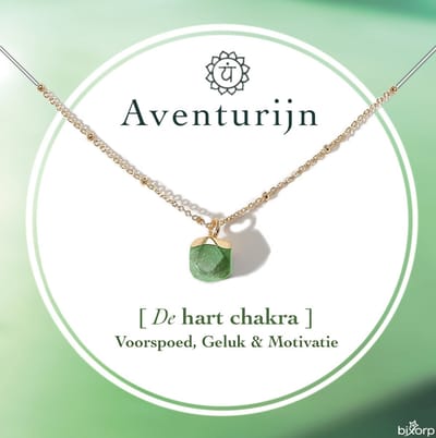 Bixorp Gems Hart Chakra Ketting Aventurijn + 18 Karaat Verguld Goud & Roestvrij Staal - 36cm + 8cm verstelbaar - Heart Chakra