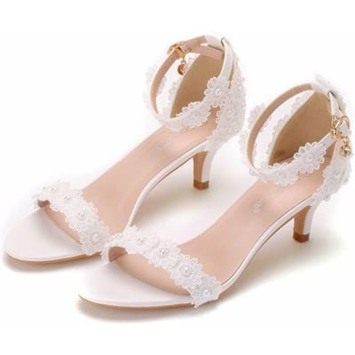 Nieuwe Meisjessandalen Schoolstudenten Dunne Hoge Hakken Open Teen Wit Dames Sandalen A-Woord Gesp Strass Strik Schoenen Grote Maat 39 white