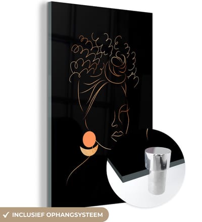 MuchoWow® Glasschilderij 40x60 cm - Schilderij acrylglas - Vrouw - Black and gold - Line art - Foto op glas - Schilderijen