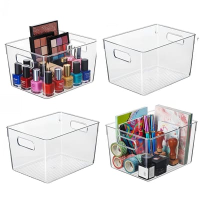 Dailygoods- Koelkast-organisator 4-pack - Doorzichtige Opbergbakjes - Stapelbare Bakjes - Handgrepen - 29x19x15cm - Voor Keuken/Voorraadkast - Opbergbak