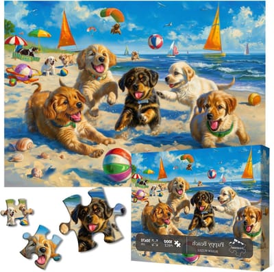 Hondenpuzzel Strand - Dierenpuzzel Puppy - Ontspanning Thuis - 1000 Stukjes - 70x50 cm - Kleurrijk