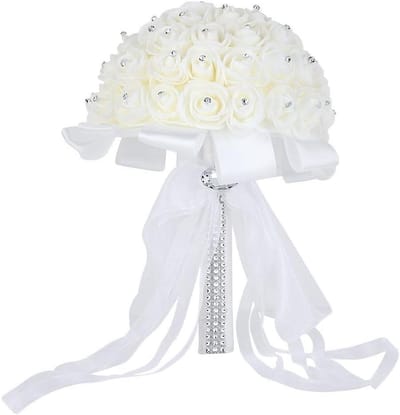Bruiloft bruidsboeket - Handgemaakt boeket - Bruid decoratie - 85 Delicaat schuimrozen - Diameter 23cm - Wit Kristal
