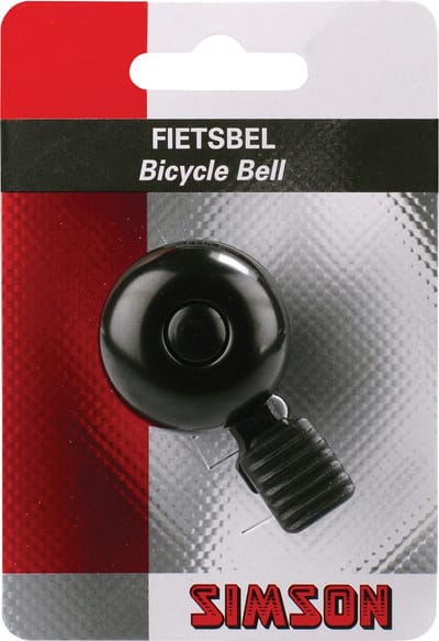 Simson fietsbel Mini 32mm met vaste kunststof bevestiging - zwart