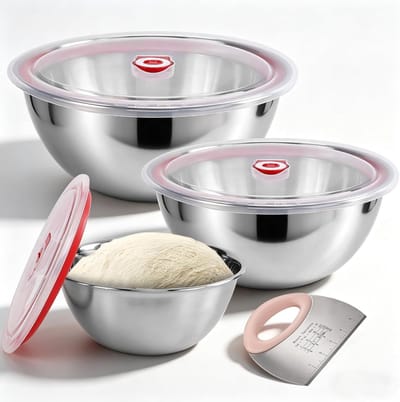 Stapelbare roestvrijstalen containers voor pizzadeeg, 800 ml / 1200 ml / 1800 ml, met deksel en deegschraper, ideaal voor vers houden en bewaren van deeg