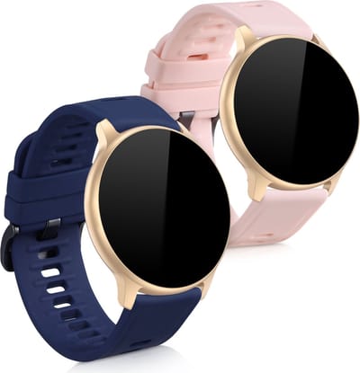 kwmobile 2x horlogebandjes geschikt voor AGPTEK LW11 bandje - Smartwatch bandjes van TPU - Activity tracker horloge band in mat poederroze / donkerblauw