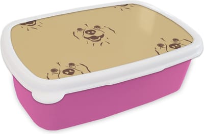 Broodtrommel Roze - Lunchbox - Brooddoos - Hond - Vintage - Patroon - Jongens - 18x12x6 cm - Kinderen - Meisje