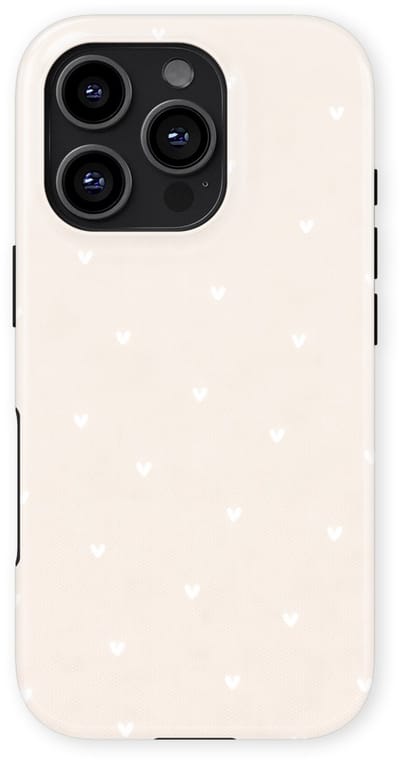 Tough Hoesje met Hartjes geschikt voor iPhone 16 Pro | Little Love Tough Case Geschikt voor Mag | Hartjes Print Backcover geschikt voor iPhone 16 Pro Ivory Hearts