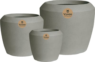 Vyveo - Bloempot Liora - Set van 3 - Grijs - Bloempot voor binnen en buiten - Lichtgewicht - Breukbestendig - Vorstbestendig - UV-bestendig