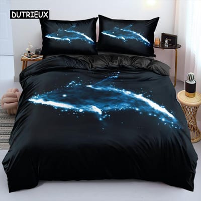 Marine Leven Dekbedovertrek King Microvezel Blauwe Oceaan Dolfijn Schildpad Patroon Twin Beddengoed Collectie Hawaïaanse Vakantie Stijl Dekbedovertrek EU single(135x200cm)