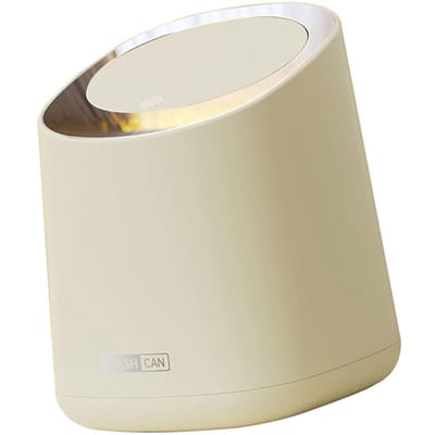 Mini Poubelle de Comptoir Petite Poubelle de Comptoir en Plastique Poubelle à Déchets avec Couvercle à Pression pour Salle de Bain Chambre beige