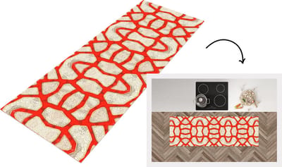 Keukenloper - Loper keuken - Koraal - Rood - Wit - Design - 150x50 cm - Keukenloper vinyl