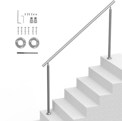 70,9 Inch/180 cm (L) Buitentrapleuning, Roestvrijstalen Trapleuningset met Montage, Dubbel Paalontwerp voor Senioren, Ideaal voor Veranda's en Patio's