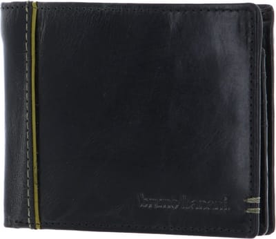 bruno banani Leren Portemonnee Wallet Black / Green Zwart