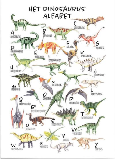 Educatieve poster (Posterpapier) - Taal het dinosaurus alfabet - 29.7 x 42 cm (A3)